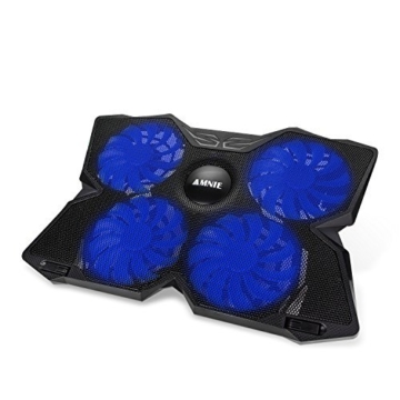 [Bester Laptop-Kühlpad] AMNIE AE-CP1501 15,6" - 17" Laptop-Kühler - Vier leise 110 mm blaue LED-Lüfter mit 1.200 UPM, einfach tragbar und leicht (4 Lüfter) -